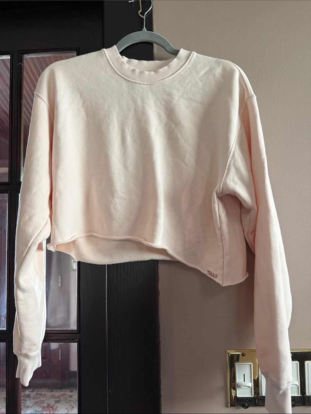 Aritzia Cropped Crewneck Sweatshirt in Pale Blush